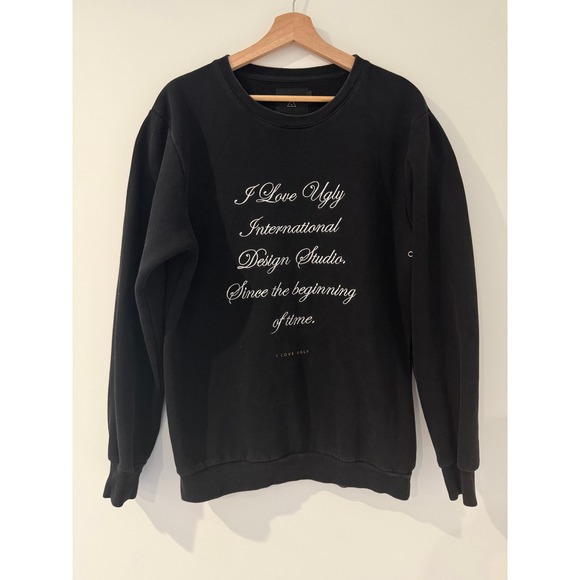 I Love Ugly Other - I Love Ulgy Men's Graphic Black Crewneck Sweatshirt Fleece Lined Size M